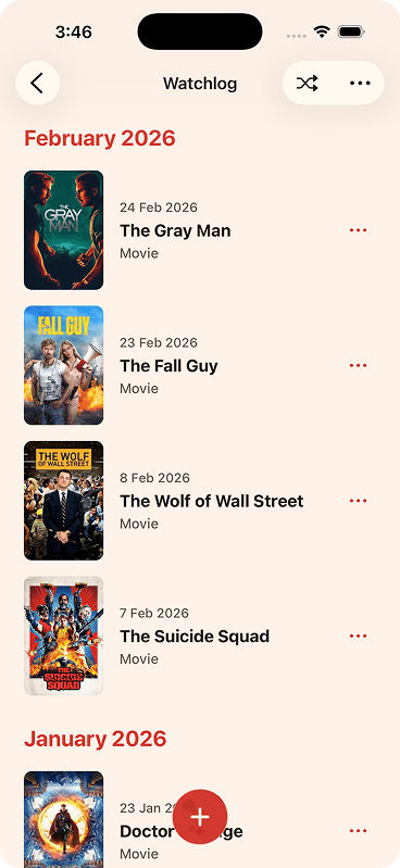Watchlog grouped by month with dates